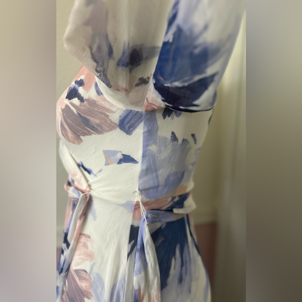 DKNY Blue and Pink Wrap Sundress with Bishop Sleeves - Picture 7 of 12